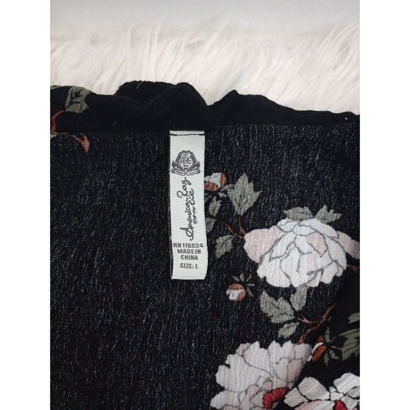 Womens Dress Size L American Rag Black Ruffled Floral-Print Peasant - Picture 6 of 11